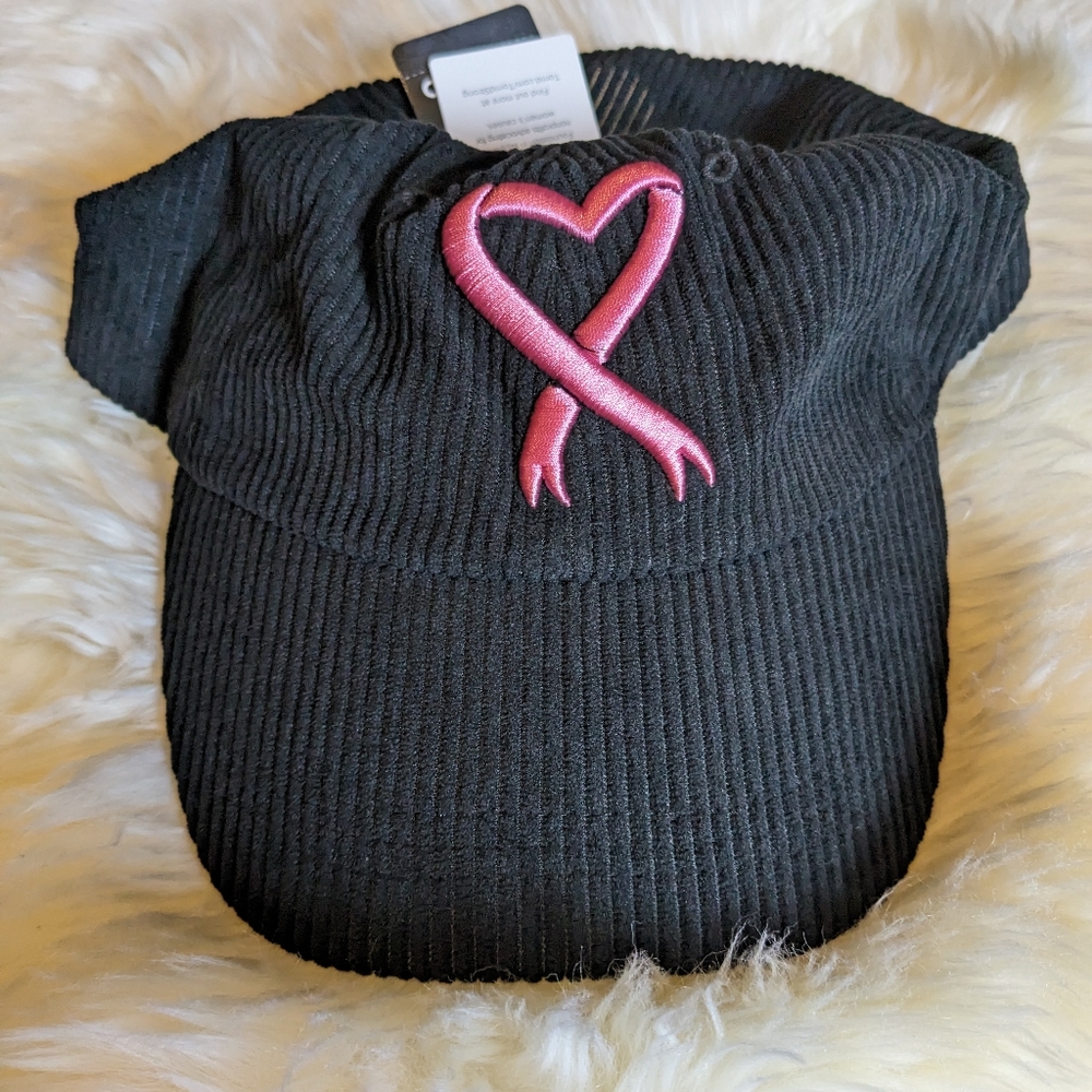 Breast Cancer Awareness ballcap. black corduroy with pink stitching NWT
